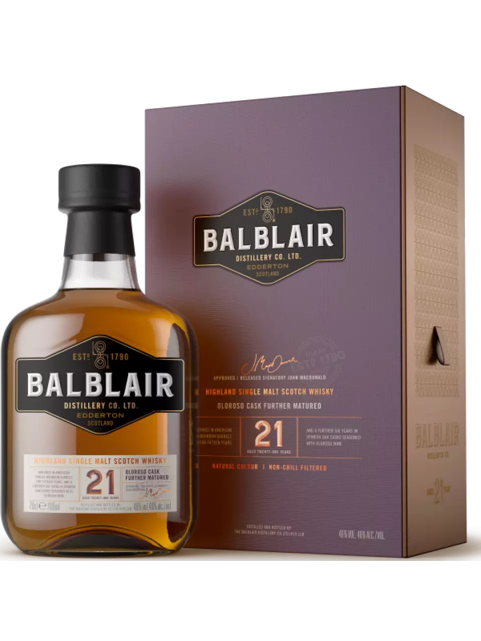 Balblair 21yo 70cl Bottled Carton Angled RGB PNG whisky listing